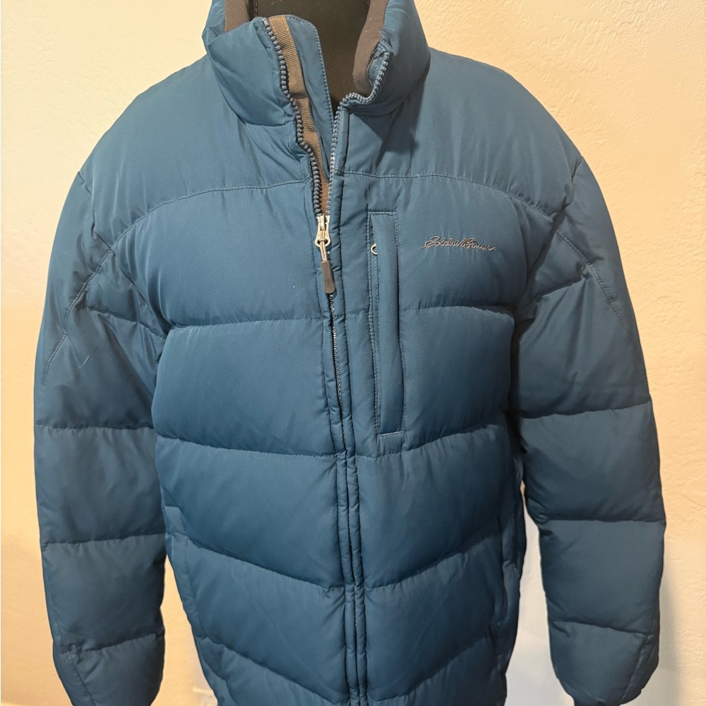 Eddie Bauer Blue Quilted Puffer Jacket with Stand-Up Collar